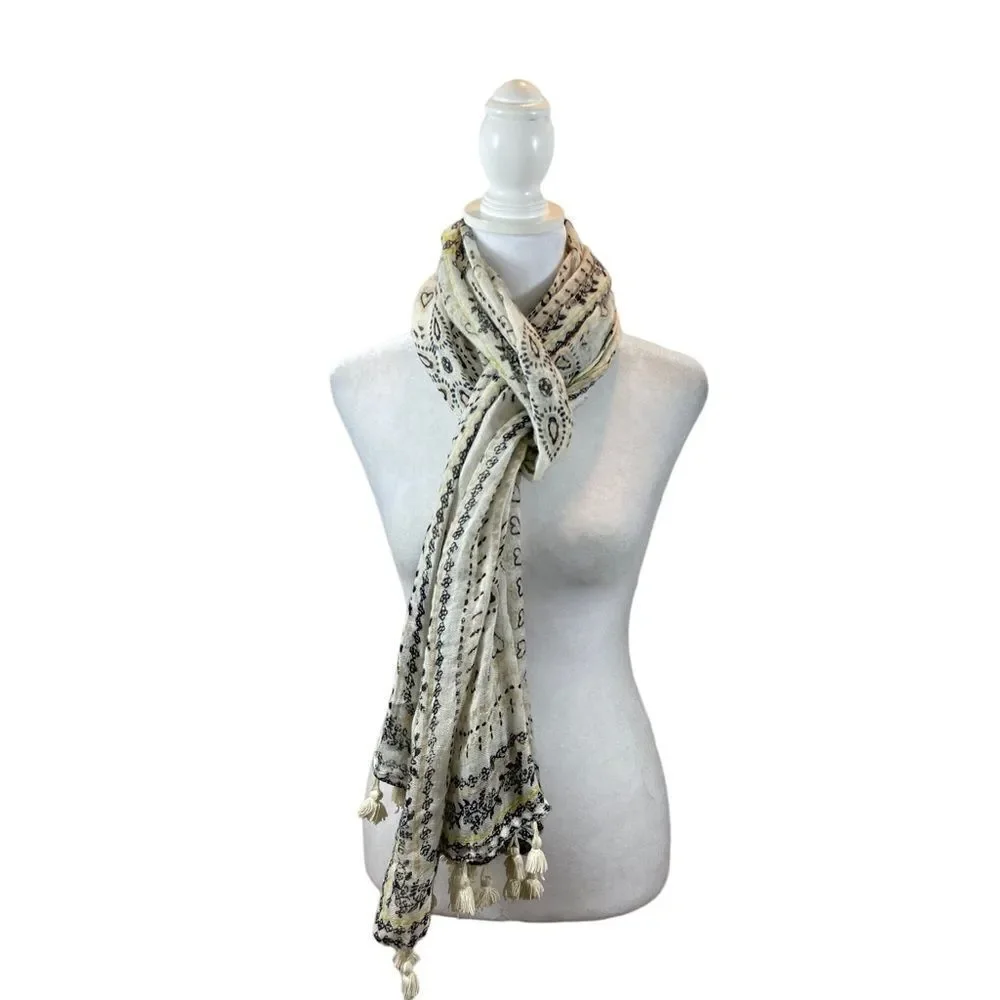 Ladies Long Tassel End Gauzy Boho Print Scarf Appr‎ 30” x 77”